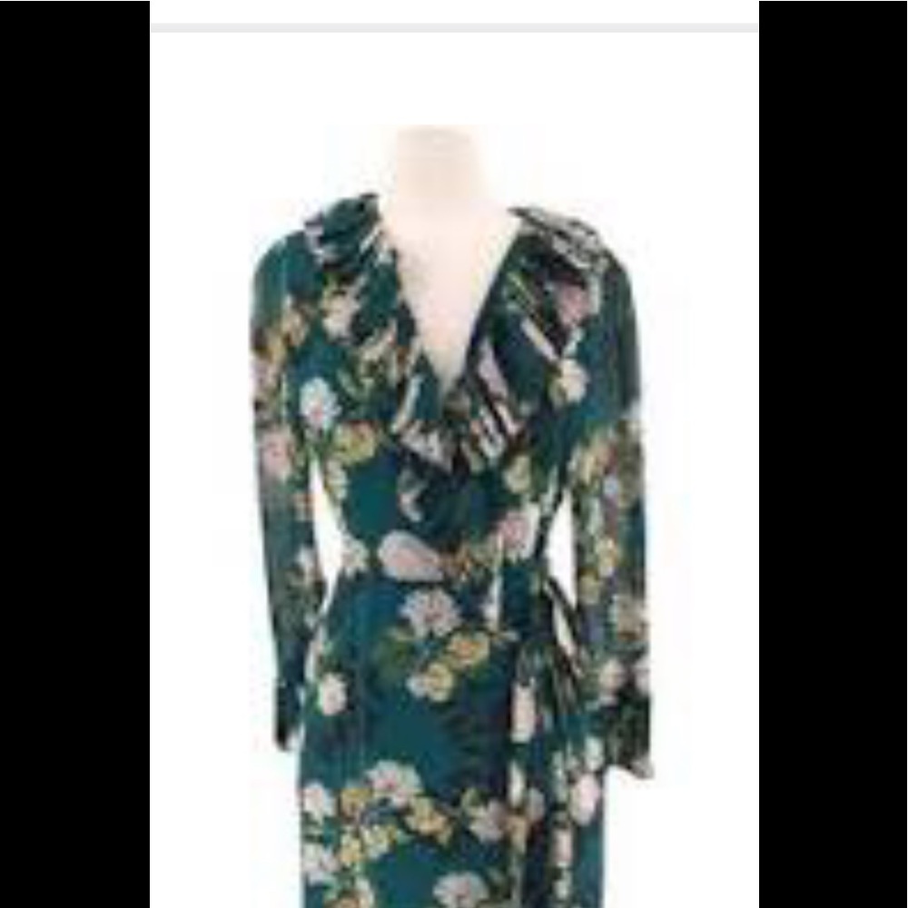 Beautiful Dark Green Floral Wrap Dress
